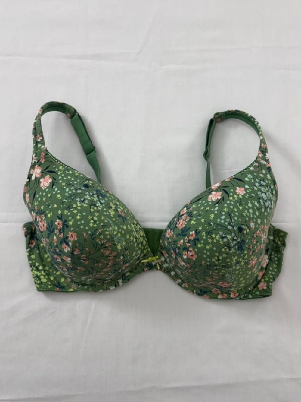 Cacique Boost Plunge Floral Bra Green Pink 38DDD Smooth Push Up Padded
